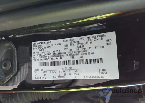 2018 Ford F-150 Xl from USA, damaged, VIN 1FTEW1CP8JKC54192